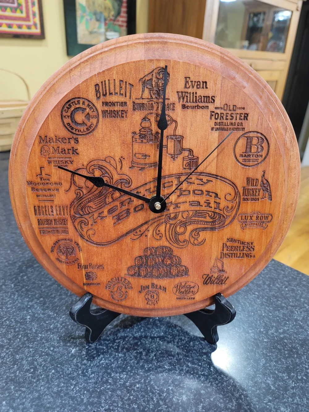 Engraved Bourbon Barrel Style Wall Clock - Brown Kentucky Bourbon Trail